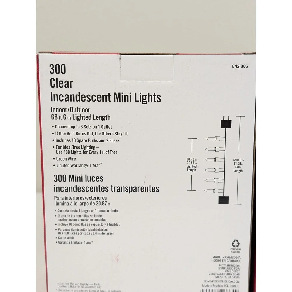 2 Pack Home Accents Holiday 300-Light Clear Incandescent 68ft Christmas Lights